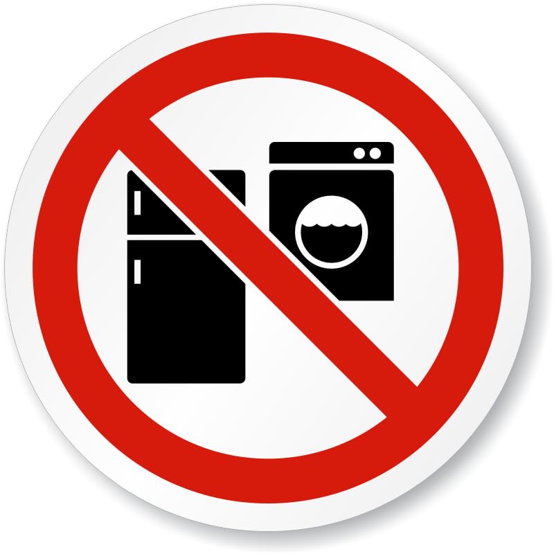 ISO Prohibition Circular Sign: No Fridge & Washing Machine Symbol Circle Shape 12 Inch Metal Sign for Yard, Fence, or Gate