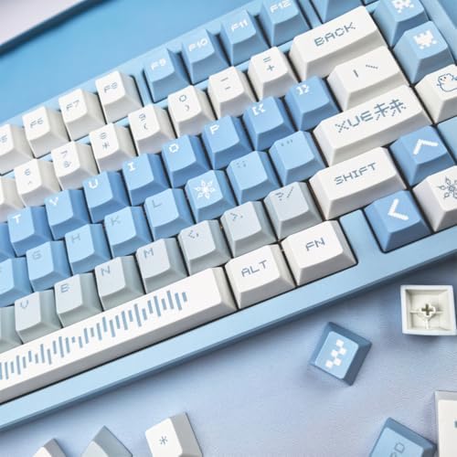 FunHub 143 PBT Keycaps - Cherry Profile Keycaps Set (Elegant Gift Box,No Tear,Never Fades), Blue Pixel Girl Key Caps for MX Mechanical Keyboard 60 65 75 100 Percent Fit All Layouts