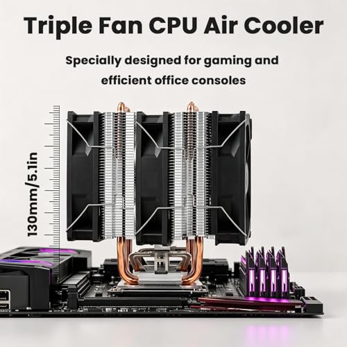 Image of ZORBES Triple Fan CPU Air Cooler with 6 Heat Pipes, 3x120mm ARGB Fans, High Performance Tower Cooler for Intel LGA 115X /1200 /1700 /1851 & AMD AM4 /AM5, RGB PC Cooling System