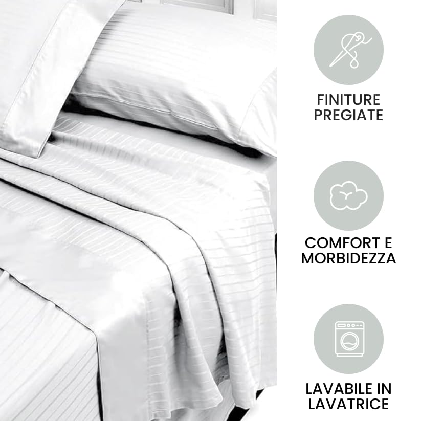 INTRECCI Completo Lenzuola Matrimoniali in Raso di Cotone Matrimoniali, Biancheria da Letto Parure Lenzuolo con Angoli Lenzuolo Teso e Federe in Raso 2 Piazze Bianco
