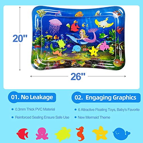 Infinno-Inflatable-Tummy-Time-Mat-Premium-Baby-Water-Play-Mat-for-Infants-and-Toddlers-Activity-Play-Center-Baby-Toys-3-6-9-12-Months-Strengthen-Your-Babies-Muscles-Mermaid-Theme