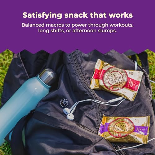 Image of Grab The Gold Protein Snack Bar Variety Pack | Plant-Based Protein, Gluten-Free, Vegan, Dairy-Free, Kosher | 14 Count Variety Pack 7 Chocolate Peanut Butter & 7 Peanut Butter & Jelly, Made in USA