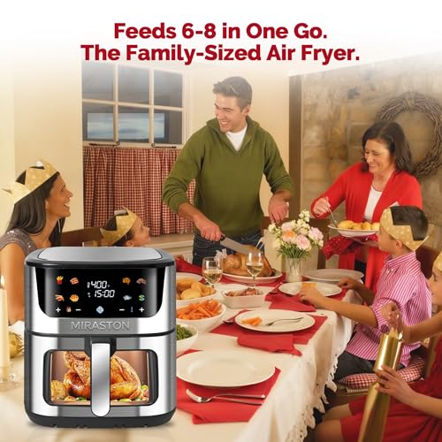 Image of Large 8.5QT Air Fryer with Color Touchscreen and 8 Presets, Large Family Size Airfryer with Visual Window for Fast Healthy Cooking, Reheat, Dishwasher Safe, Gift Box Included, Stainless Steel
