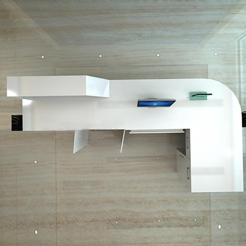 Image of Modern L Shape Reception Table for Office Executive Front Counter Desk for Hospital Clinic Consultation Billing Counter Large - (RCT-205 MDFL L8W2)