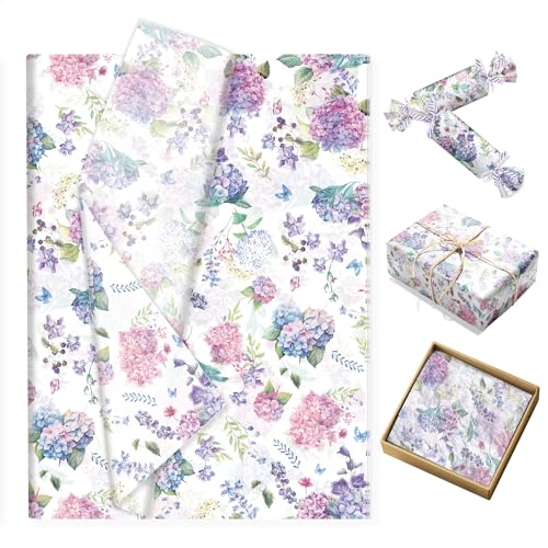 绣球花薄叶紙 100枚、模様入りギフトキャンディ包装紙、手作りアート誕生日・結婚式引き出物包装紙、サイズ：13.8 x 19.7インチ