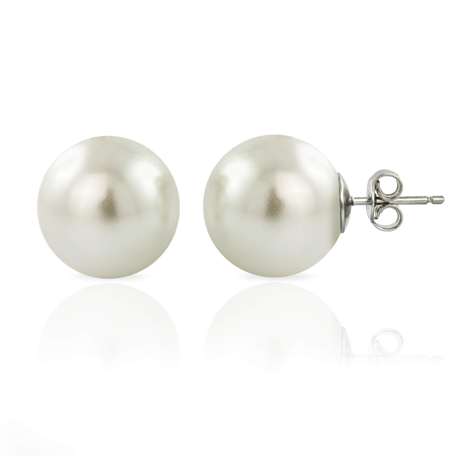 inSCINTILLE Pendientes de Perla con Cierre Mariposa – Plata de Ley 925 con Baño de Rodio – Mujer Hombre Niña – Estuche de Regalo Incluido