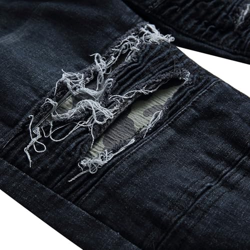 Mens Ripped Jeans Lounge Comfort Mens Pants with Elastic Waistband Biker Slim Fit Jeans for Men4