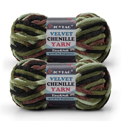 Image of 2 Pack Chunky Chenille Yarn for Crocheting and Knitting Beginners,Thick Bulky Plush Fluffy Velvet Soft Baby Blanket Crochet Chenille Yarn for Crocheting Blankets /Amigurumi /DIY Crafts(Camouflage
