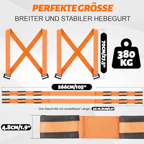 Yirilan 2 Personen Tragegurt, Tragegurte Umzug, Transportgurt, Hebegurt, Zum Heben, Transportieren und Bewegen von Möbeln, Haushaltsgeräten, Matratzen usw., Tragfähigkeit 380 kg (orange)