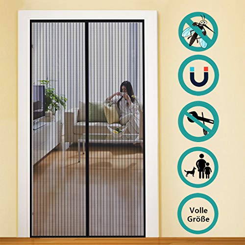 Preisvergleich Produktbild GUOGAI Magnet Fliegengitter Balkontür, 120x205cm(47x81inch) Insektenschutz Balkontür Magnet Fliegenvorhang Ohne Bohren für Wohnzimmer Tür Kellertür Balkontür, Schwarz