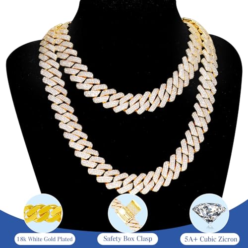 Image of Ucciyo 20MM Cuban Link Chain for Men Iced Out Miami Cuban Necklace 18k Gold Plated 5A+ Zicron 10MM /12MM /14MM /20MM Iced Out Chain Gold /Silver Bling Luxury Hip Hop Jewelry For Women Men