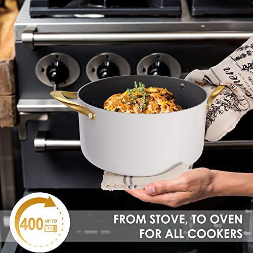 Ceramic Pots And Pans Set - Voniki Nonstick Cookware Sets Non Toxic Cookware Set, Induction Cookware With Dutch Oven, Frying Pan, Saucepan, Sauté Pan, White Gold Pots And Pans For Cooking Set Gift #TOP4