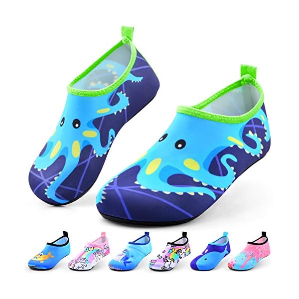 Jiamus Kinder Badeschuhe Wasserschuhe Schwimmschuhe Strandschuhe Aquaschuhe Schnell Trocknend Barfuss Schuhe für Jungen Mädchen Kleinkind Säugling Yoga Unisex Beach Pool,B,Blau Oktopus(26/27 EU) 7 51t8tN6bATL. SS600