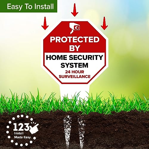 Image of Protected by Home Security System Sign, 9x17, Heavy Duty Integrated Ground Stakes, Indoor /Outdoor Use, Rust Free Aluminum Composite, Made in USA by My Sign center