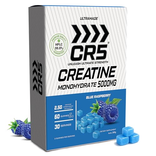 ULTRAMADE CR5 Creatine Monohydrate Gummies 5000mg per Serving 60 Gummies 30 Servings HPLC 99.8% Purity (Blue Raspberry)