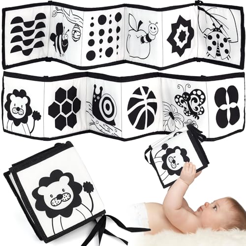 Image of EverLove High Contrast Soft Baby Book - Black and White Newborn Books with 12 Engaging Patterns for Visual Awareness and Brain Development - Montessori Toys for Babies 0 3 6 12 Months