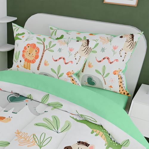 Image of Jungle Animal Kids Bedding Set for Boys Girls, Ultra Soft Microfiber Comforter Set Full Size 4-Pieces, Comforters Bed Sets for Kid Tween Teen Bedroom Decor