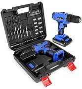 Portable Power Drill Set with 37PCS Drill Bit,21V Cordless Drill Driver Kit with Battery and Char...