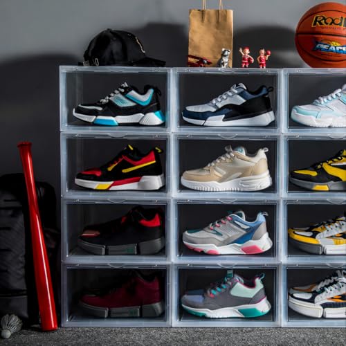 Image of NYALKARAN Shoe Storage Organizer Box for Sneakers - Transparent, Heavy Duty, Stackable with Magnetic Door - Large Plastic Shoe Box for Men & Women (Transparent, Pack of 1)