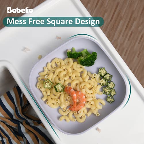 Babelio Silicone Toddler Plates, 2 Pack Undivided Baby Self Feeding Utensils, Bpa Free, Microwave, Oven And Dishwasher Safe, Soft And Durable Silicone Tray (Lilac Grey) #TOP3