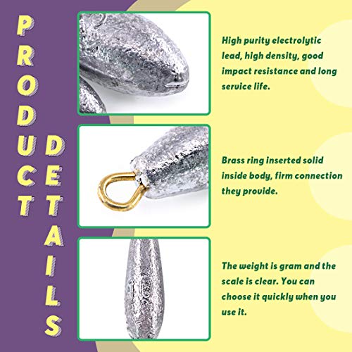 image for Swpeet 10Pcs 10g Fishing Sinkers Raindrop Shape Bullet Weights Sinkers