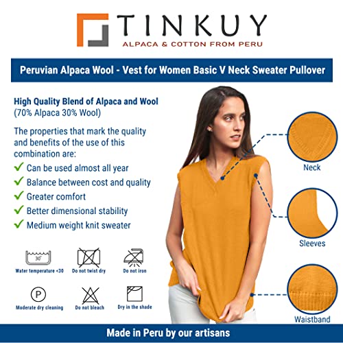 Image of TINKUY Peru Women's Alpaca Wool V-Neck Sweater Vest - Soft Knitted Pullover - Authentic Peruvian Wool - Sizes S-2XL