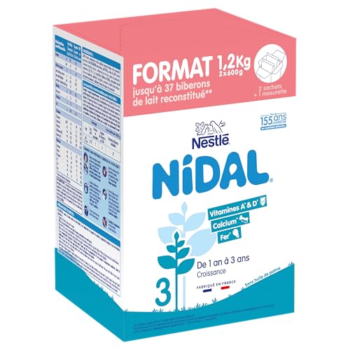 Nestlé Bébé - Nidal 3 Lait de croissance en poudre de 1 à 3 ans - Bag in Box de 2 Sachets de 600g
