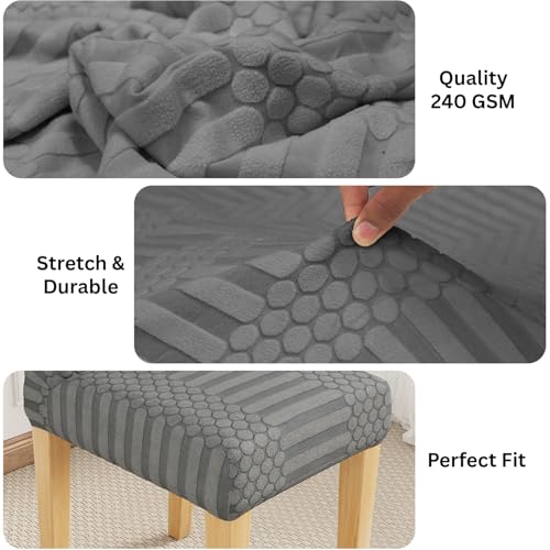 Image of Lukzer Elastic Dining Chair Cover - 2PC Pastel Dark Grey Dotted Stripe | Textured High Stretch Jacquard Seat Cover | Removable Washable Short Dining Chair Cover Protector Seat Slipcover | (CC-133-02)