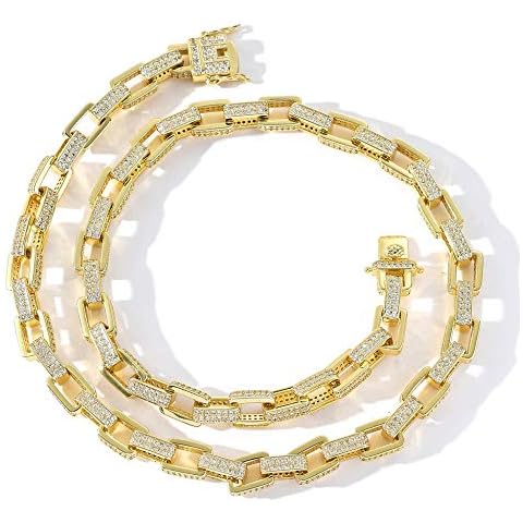Micky Lee Men's Hip-Hop Box Chain 8mm Wide Zircon Ring Micro Inlay Buckle Fashion Hip-Hop Necklace Cover