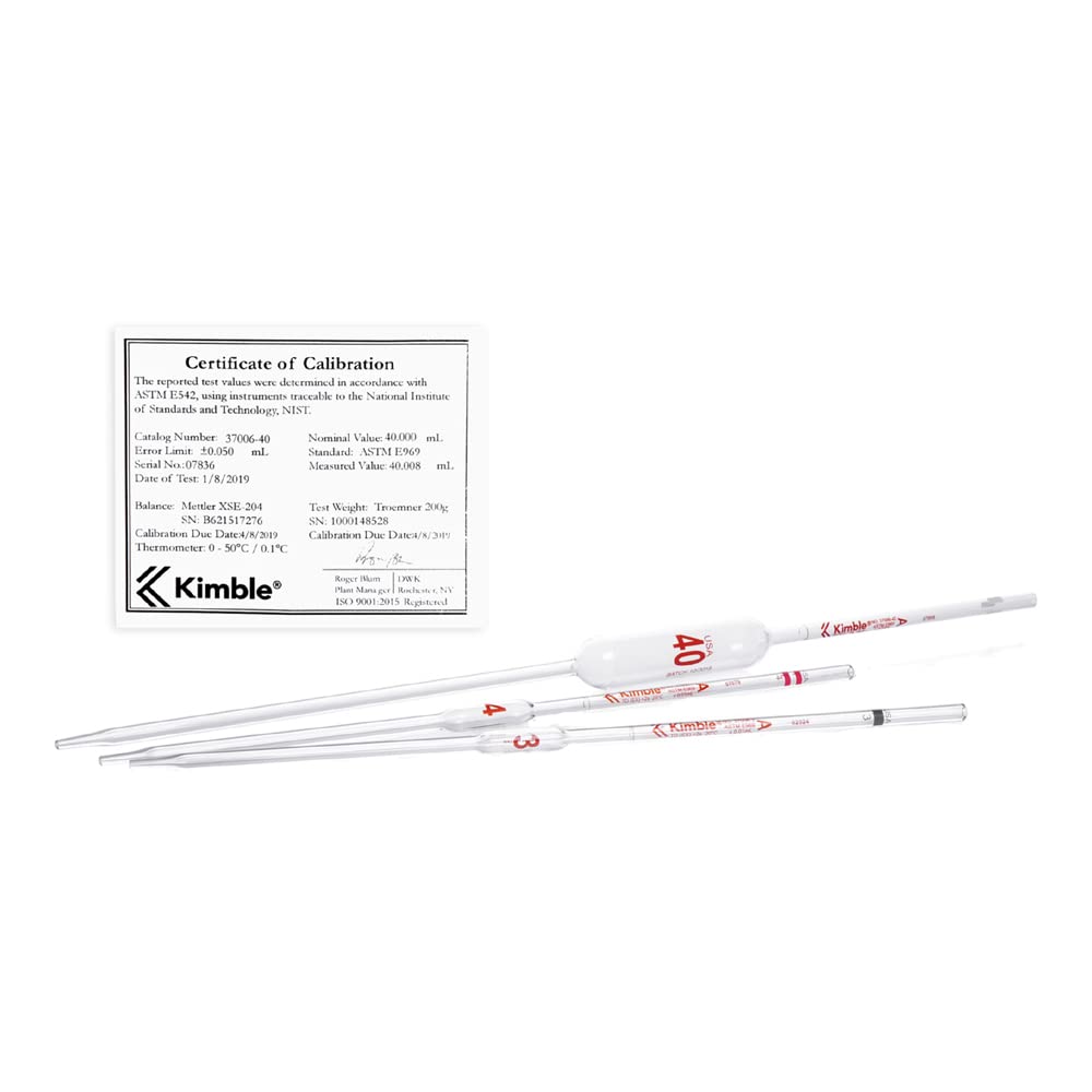 Kimble Glass 37006-5 Serialized and Certified Reusable to Deliver  Volumetric Class A Pipet, 5 mL Capacity, White (Pack of 6): Amazon.com:  Industrial & Scientific