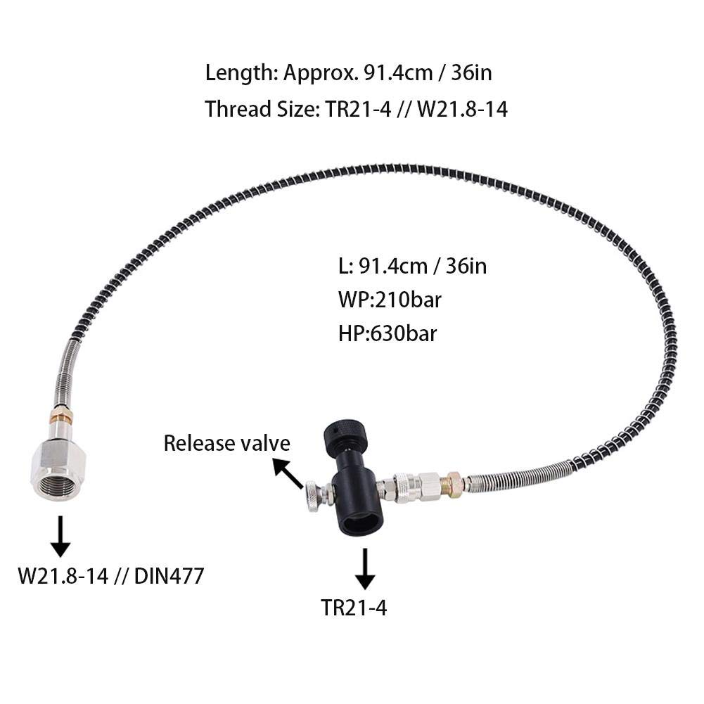 Europe TR21-4, W21.8-14 36in Spring Hose CO2 Adapter Kit Release Valve with Black ASA for/Soda Club