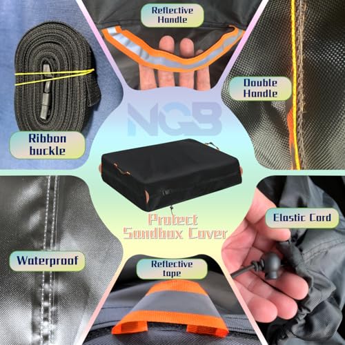 Image of Outdoor Sandbox Cover, Square Kids Sand Box Covers Waterproof and Windproof, Children's Large Sandboxes Cover Sandproof.44 Lx40 Wx10 H,Black.