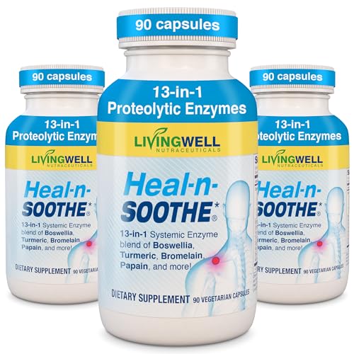 HEAL-N-SOOTHE Proteolytic Systemic Enzymes Joint Supplement with Bromelain Papain Boswellia Joint Mobility Muscle Flexibility Protein Digestion Circulatory & Immune Health - 90 Count (3 Pack)