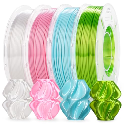 Image of AMOLEN PLA 3D Printer Filament,PLA Filament 1.75mm,Silk Filament Bundle,White,Sakura Pink,Neon Green,Baby Blue, 3D Printing Filament Bundle, 200gX 4 Spools