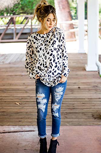 Tickled Teal Women'S Long Sleeve Leopard Knit Casual Loose Sweater Outwear thumb #1