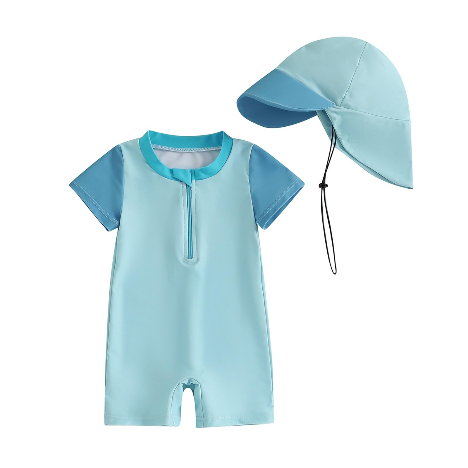 Lanunlly Bañador Bebe Niña Niño Protección UV Traje de Baño Bebé Niño UPF50+ con Gorro de Sol Bañadores Manga Corta Estampado con Cremallera Cómoda y Transpirable Verano Playa Vacaciones Piscina para 0-3 Años