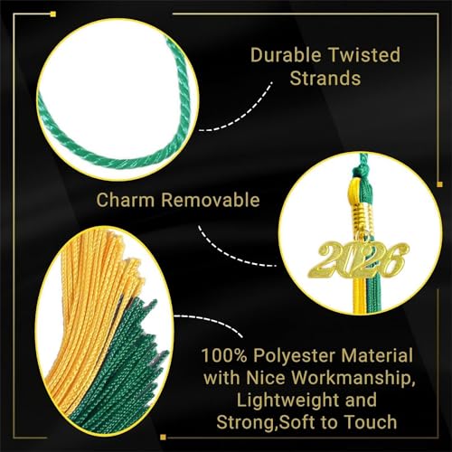Image of Green and Gold Graduation Tassel 2026 for Grad Cap and Graduation Ceremony Accessory Decoration
