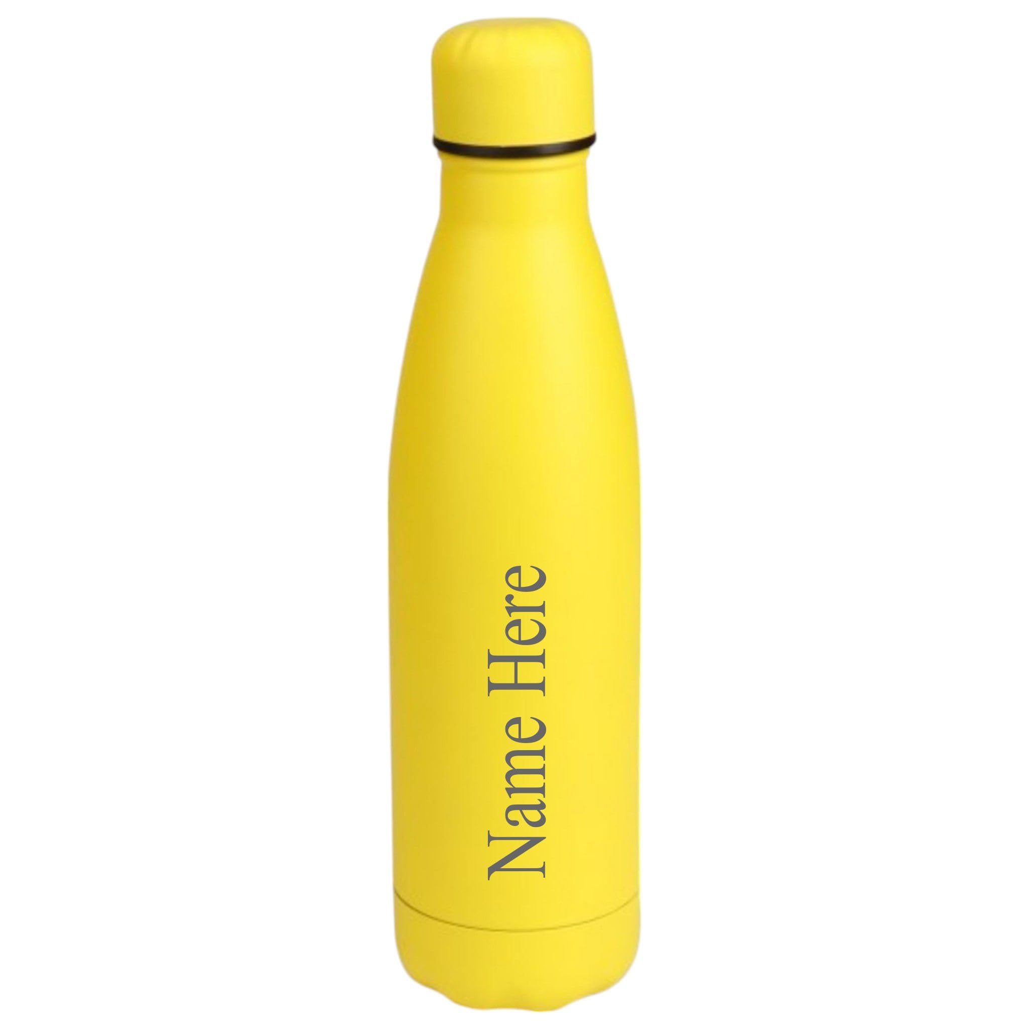 [Custom] Personalised Engraved Any Name 500ml Insulated Water Bottle Hot or Cold Drinks Selection of Colours (Yellow)
