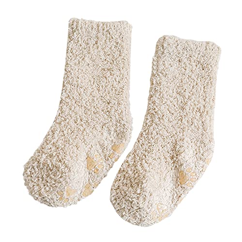 Adelgazar Vainant Calcetines de bebé en otoño e invierno en la y simples calcetines de terciopelo coral de color sólido calcetines antideslizantes para niños pequeños cómodos y originales, beige, M