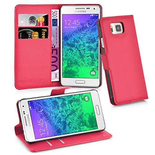 cadorabo Coque pour Samsung Galaxy Alpha en Rouge Cerise - Housse Protection avec Fermoire Magnétique, Stand Horizontal et Fente Carte - Portefeuille Etui...