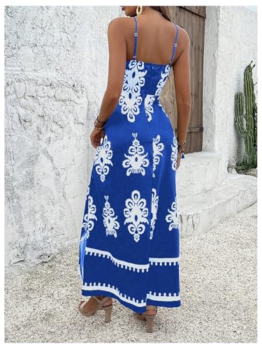 Image of Floerns Women's Boho Print V Neck Split Cami Dress Sleeveless Vacation A Line Maxi Dresses