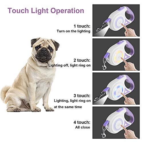 SUPERNIGHT Hundeleine Rollleine 5m ausziehbare Leine mit Licht 360° Verhedderungsfreier Leinenverlängerung Break&Lock System Anti-Kau Nylonband für Kleine und Mittelgroße Hunde bis 20kg