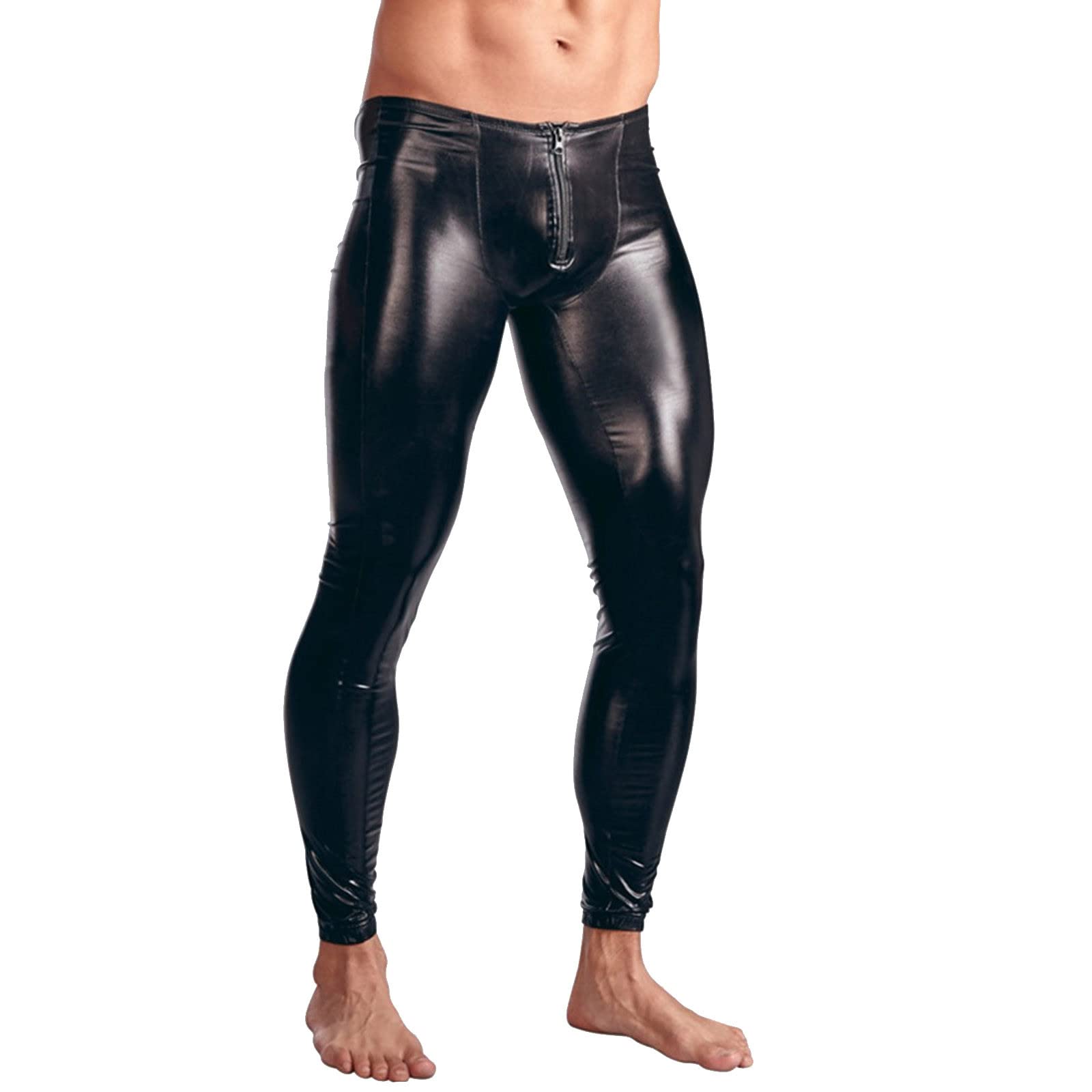 Legging pour homme fabriqué en Allemagne - Noir - Aspect latex - Holographique réfléchissant - Pantalon en cuir synthétique