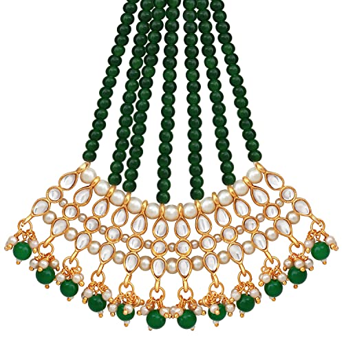 Image of Peora Gold-Plated & White Kundan Pearl Studded & Beaded Jhumar Passa Jewellery