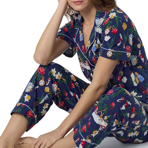 Image of Bed Head PJs Womens Matching Pajamas - Soft Organic Cotton Button Down PJ Shirt & Cropped Pants Set - Loungewear & Sleepwear