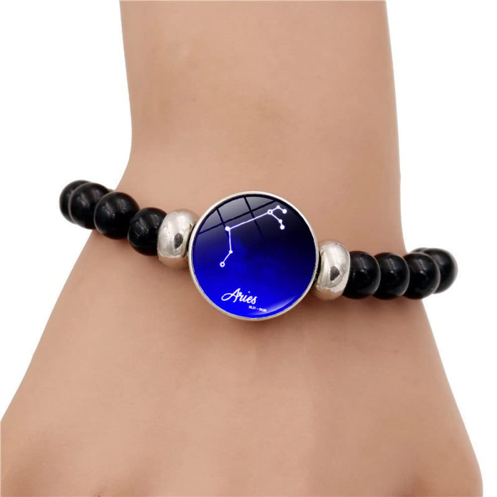 CECE&COLE Bracciale Costellazione, Segni Zodiacali con Bottone A Pressione Braccialetto Luminoso con Perline, Braccialetti Elastici con Perline Nere Gioielli per Uomo Donna, Acquario, Regolabile