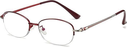 ANRRI Gafas de lectura clásicas semi sin montura con bloqueo de luz azul, marco ligero de metal para mujer ANRRI Gafas de lectura clásicas semi sin montura con bloqueo de luz azul, marco ligero de metal para mujer