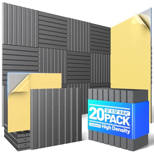 Image of 20 Pack Sound Proof Foam Panels for Walls, Acoustic Panels Self-Adhesive | 12 inch X 12 inch X 0.4 inch Slatted Soundproof Wall Panel, High Density Sound Absorbing Panel for Gaming Recording Studio Decor-Black