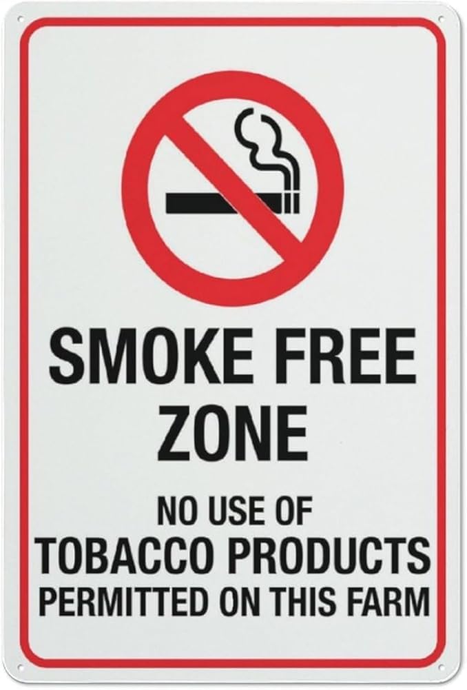 Smoke Free Zone No Use Of Tobacco Products Permitted On This Farm Sign Metal Signs For Business Workplace Office Home Delivery Sign Road Garden Signs Gift For Women Men 8x12 Inch