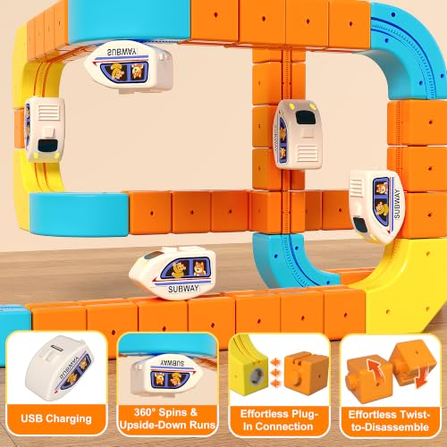 Image of Electric klick Rail Infinity 3D Train Set, Building Stem Toys for Boys Girls, Flexible Race Car Track with Cube & Motorized Train, Gravity-Defying 3D Layout Building Kit, 167 Pcs